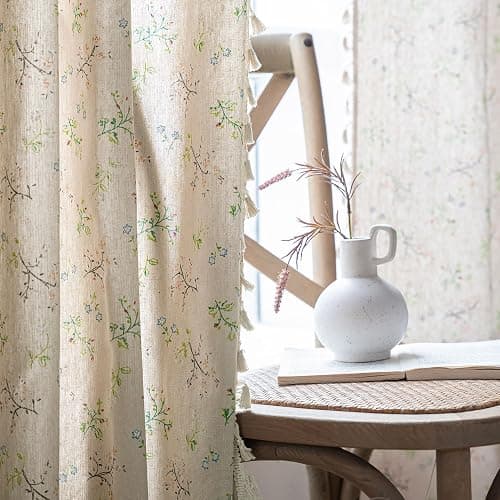 ENJOYBRIDAL Floral Living Room Curtains 84 Inches Long Doorway Vintage Semi Sheer Drapes Farmhouse Nursery Bohemian Window Curtain Panels with Tassel Beige Rod Pocket Bedroom Drapes, 1 Panel thumbnail 8