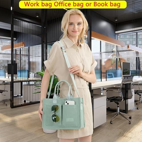 ZHMO Canvas Tote Bag for Women,Women's Bags Crossbody Bags Work Laptop Tote Bag Large Handbags Purse for Travel Nurse Teacher thumbnail 2