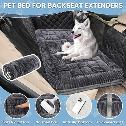 Dog Car Bed Mat, Non-Slip Backseat Extender Pet Blanket, Plaid Dog Bed for SUVs, Sedans & Trucks, Chew-Resistant Travel Pad for Dogs, Easy Clean & Scratch-Proof & Comfort (50"×24.6") Gray thumbnail 5
