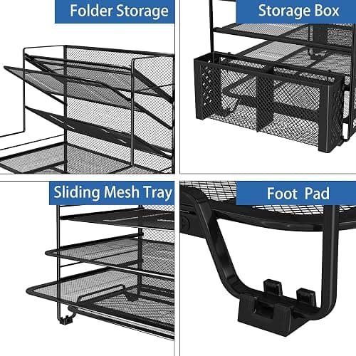 Simple Trending 7 Tier Desk File Organizer, Letter Tray Paper Organizer with Pen Holder and Metal Hanging Basket, Black - Black thumbnail 4