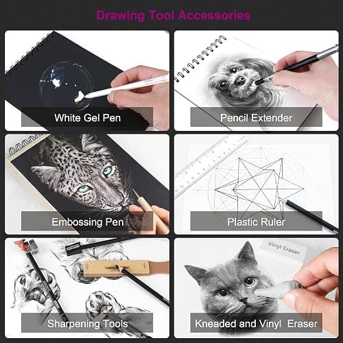 HIFORNY 100 PCS Drawing Set Sketching Kit,Sketch Pencils Art Supplies with Graphite,Charcoal,Blending Tools & Accessories,Portable Zippered Travel Case for Artists & Beginners thumbnail 6