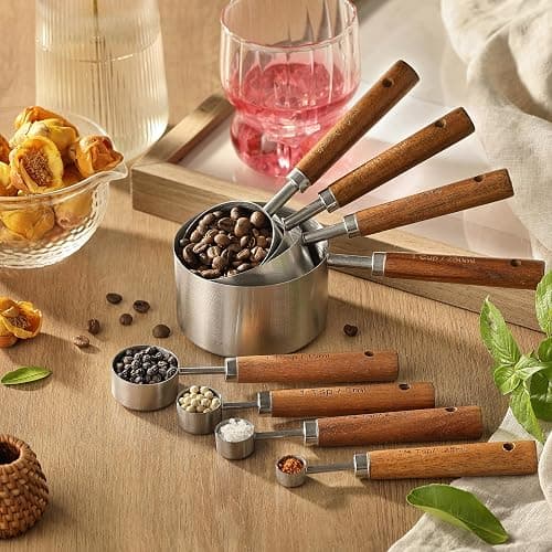 8PCS Measuring Cups, DAJLFA Stainless Steel Measuring Cups and Spoons Set with Ergonomic Wooden Handle for Cooking & Baking thumbnail 9