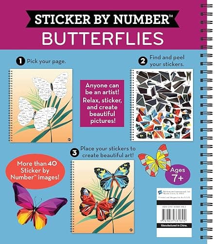 Brain Games - Sticker by Number: Butterflies - 2 Books in 1 (42 Images to Sticker) thumbnail 2