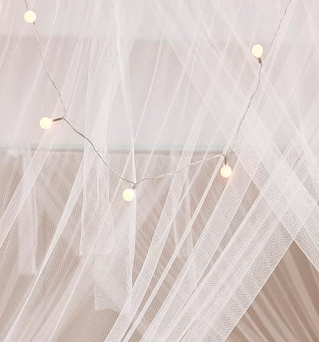 Mengersi Bed Canopy with Lights for Full Queen King Size Bed,4 Corner Post Bed Drapes Canopy for Bed,Canopy Bed Curtains Elegant Bedroom Decoration Accessories(White+Lights) thumbnail 6
