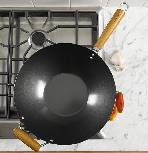Kenmore Hammond 14-Inch Flat Bottom Carbon Steel Wok, Black, Durable Non-Stick Stir Fry Pan for Gas and Electric Stovetops thumbnail 2