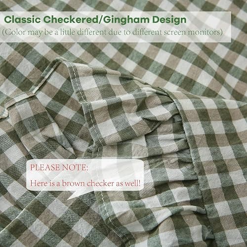 K MASANIJI 2 Pack Sage Green White Plaid Ruffle Pillow Shams Standard Size, 100% Washed Cotton Gingham Checkered Farmhouse Pillowcases for Bed/Sofa - 20"x26" thumbnail 5