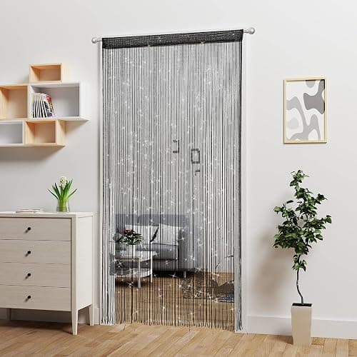 Atsweetlife Door String Curtain Doorway Beads Curtains,Hanging Room Divider Beaded Decor Hippie Glitter Fringe Panel Closet Window Doors Sequin Sheer Boho Doors Tassel (Black) thumbnail 5