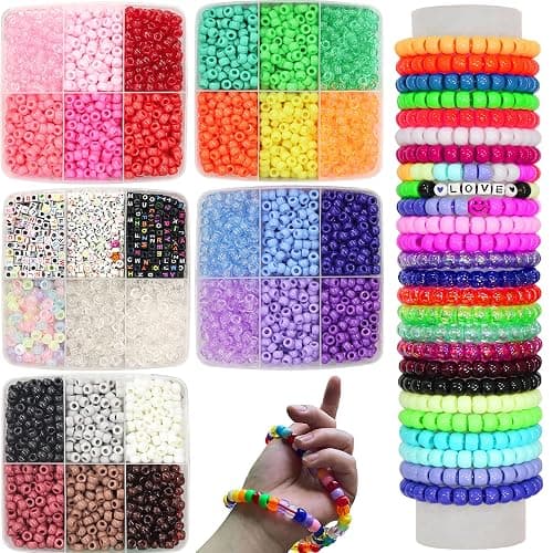 JULIMAIDONG 6500Pcs Kandi Pony Beads Bulk Letter for Bracelets Making Kits | Multi-Colored Alphabet Number Smile Bead for Hair Braids, 27 Colors Kandi Friendship Bead Jewelry Making Kits for Craft thumbnail 3