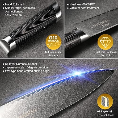 NANFANG BROTHERS Damascus Knife Set, 7 Pieces Kitchen Knife with Block, ABS Ergonomic Handle for Chef Knife Set, Kitchen Shears, Knife Block Set thumbnail 4
