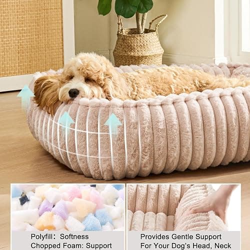Jolifield Small Dog Bed Calming Cat Bed for Indoor Cats 20’’x16’’ Khaki | Rectangle Plush Orthopedic Pet Sofa Bed, Washable Anti-Anxiety Soft Puppy Couch, Nonskid Bottom Furry Cuddler Up To 7 lbs thumbnail 3