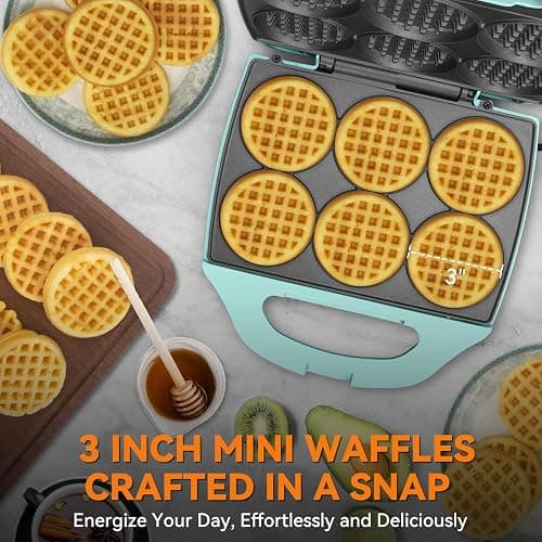 Baker's Friend Multi Mini Waffle Maker Machine, 6 x 3'' Small Waffle Iron, Perfect for Families and Individuals Use, Excellent Choice for Breakfast Brunch Parties & Events, Aqua thumbnail 3