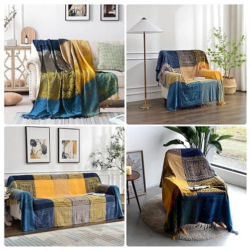 Edcooy Bohemian Throw Blanket for Couch，Colorful Chenille Tassels Boho Woven Hippie Throw Blankets for Couch Bed Sofa Chair Recliner Loveseat, Bohemian Fringe Tassels Decor Home(Blue, S:60x75) thumbnail 6