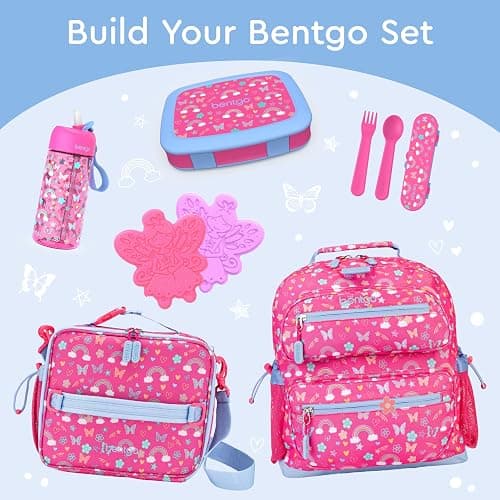 Bentgo Kids Prints Leak-Proof, 5-Compartment Bento-Style Kids Lunch Box - Ideal Portion Sizes for Ages 3-7, Durable, Drop-Proof, Dishwasher Safe, & Made w/BPA-Free Materials (Rainbows & Butterflies) - Rainbows and Butterflies thumbnail 8