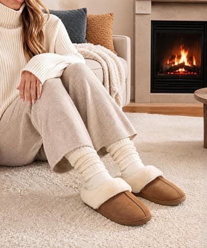 Evshine Women's Memory Foam Fuzzy Slippers Cozy House Shoes | Wool-Like Faux Fur Lining, Non-Slip rubber sole, Warm Winter Slippers Indoor & Outdoor, Great Christmas Gift thumbnail 3
