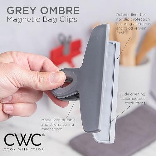 COOK WITH COLOR Bag Clips - Heavy Duty Chip Clip and Refrigerator Magnet Clips for Food Storage with Air Tight Seal Grip, Grey Ombre, Pack of 8 thumbnail 4