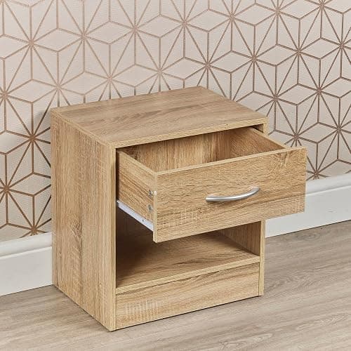URBNLIVING 1 Drawer Compact Wooden Bedroom Bedside Cabinet Furniture Nightstand Side Table (Anthracite Oak) thumbnail 5