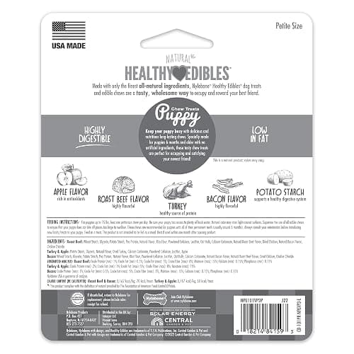 Nylabone Healthy Edibles Natural Puppy Chews Long Lasting Treats for Puppies, Roast Beef, Apple & Bacon Flavor, X-Small/Petite (3 Count) thumbnail 8