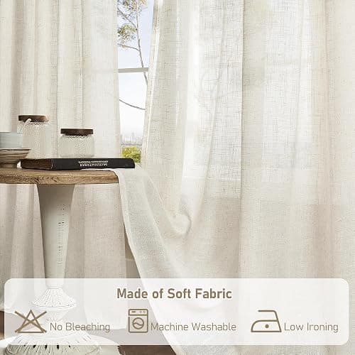 LAMIT Natural Ivory Semi Sheer Linen Curtains 84 inch Long, Cream White Light Filtering Living Room Panels Back Tab and Rod Pocket Neutral Drapes for Bedroom/Farmhouse, 2 Panels, 52 x 84 Inch thumbnail 9