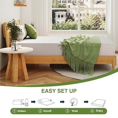 EGOHOME 10 Inch Queen Mattress, Memory Foam Mattress in a Box with Cooling Green Tea Gel, Relieve Pressure with Medium Firm Support, CertiPUR-US Certified, 80''L x 60''W, White thumbnail 7