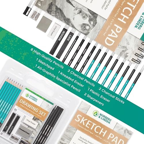 Drawing Set - Sketching and Charcoal Pencils - 100 Page Drawing Pad, Kneaded Eraser. Art Kit and Supplies for Kids, Teens and Adults, Sketch Set thumbnail 2