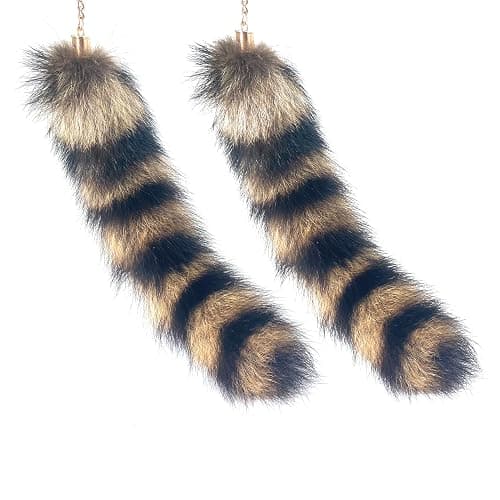 FEXATA 2pcs Raccoon Tail Keychain, Gold and Brown Fluffy Bag Charm, Cosplay Accessory - Image 1