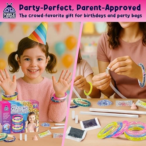 PURPLE LADYBUG Make Your Own Glitter Bracelet Making Kit for Girls - Stocking Stuffers for Kids, Gift for 6-7-8 Years Old Girl, Crafts for Girls Ages 6-8, Toy Gift for Christmas & Birthday thumbnail 2