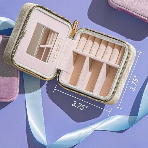 Benevolence LA Plush Velvet Travel Jewelry Box – Featured in Oprah's Favorite Things – Jewelry Organizer Case with Mirror – Birthday Gifts for Women – Sage thumbnail 3