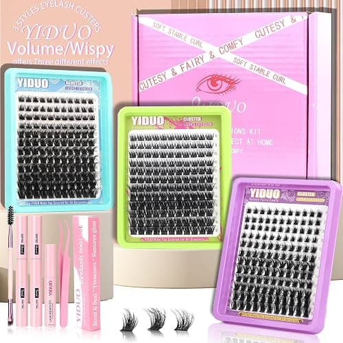 YIDUO 3 Styles Lash Clusters Kit Bulk Packs with 2×Bond&Seal Volume/Manga/ultra/Dramatic Eyelash Extensions 8-18mm lashes Clusters Kit Wispy D Curl Individual Fake Eyelashes Kit DIY at Home Easily thumbnail 9