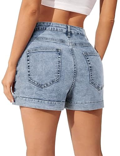 POLIRO Denim Skort for Women Trendy Slit Mini Denim Skirt Casual Stretchy Jean Skirt with Shorts Summer Short Skirt thumbnail 6