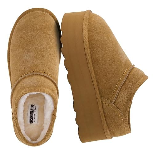 CUSHIONAIRE Huggy-2 Platform Slippers for Women, Cozy Genuine Suede Slip-On Ankle Boots for Indoor Outdoor Wear, Womens Slippers - Image 1