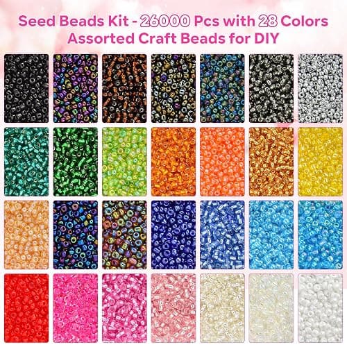 Glass Seed Beads Kit – 28 Assorted Colors Small Beads Set for Jewelry Making, DIY Bracelets, Necklaces, Earrings, Craft Projects thumbnail 3