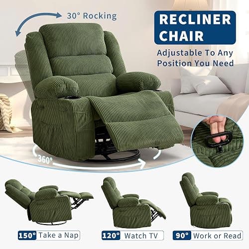 Garvee Rocking Recliner Chair for Adults Wide 360° Swivel Rocker Recliner | Recliner with Cup Holder Nursery Glider with Upholstered Deep Seat Lazy boy Chair for Living Room thumbnail 3