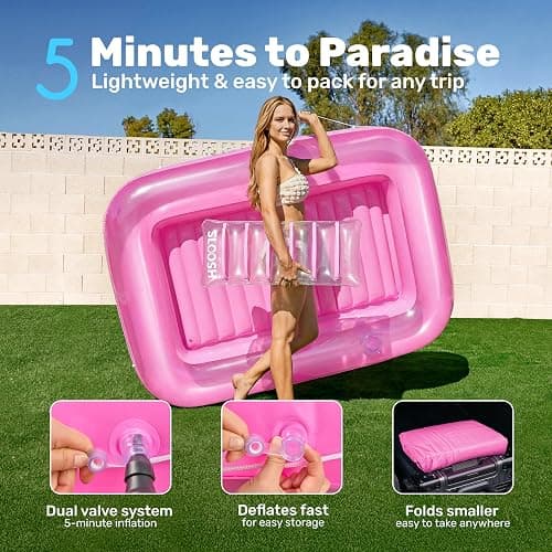 SLOOSH Inflatable Tanning Pool Lounger Float, 70" x 46" Pool Floats Adult with Pillow, 4 in 1 Suntan Tub Raft Floatie,Sunbathing Bed Lounge for Water Blow Up Kids Ball Pit Party Gifts, L-Pink thumbnail 6