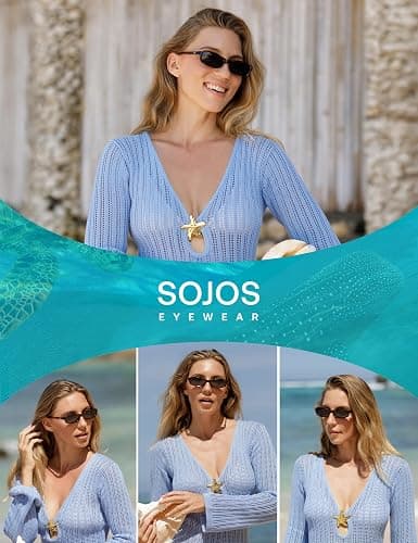 SOJOS Retro Rectangular Polarized Sunglasses Women Men CARAPACE | SOJOS Ocean Collection, narrow 90s square design, UV400 lenses, lightweight durable build thumbnail 5