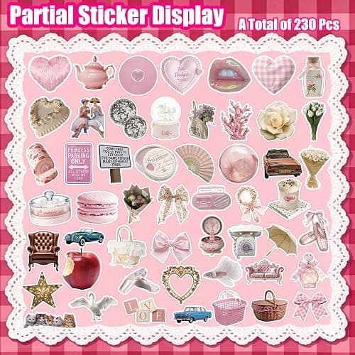 230pcs Coquette Stickers Cute Vinyl Laptop Waterproof Aesthetic Pink Pack for Girls Water Bottles Laptop Computer Phone Guitar (230pcs Coquette Stickers) thumbnail 4