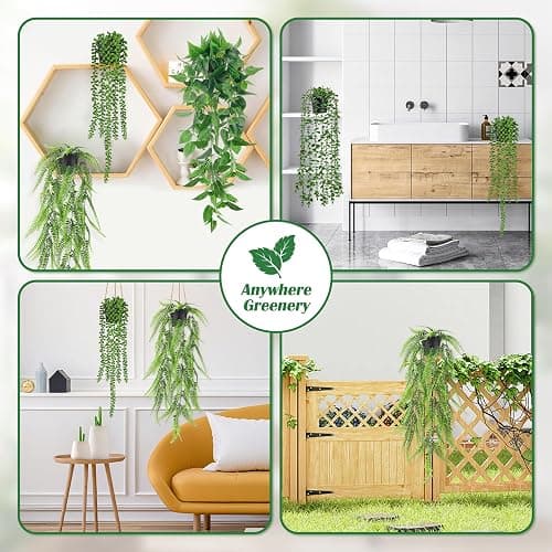Der Rose 4Pcs Fake Plants Hanging Artificial Ivy Vine Faux Eucalyptus Hanging Plants, Boston Fern, String of Pearls for Living Room Aesthetic Bedroom Boho Kitche Wall Shelf Indoor Outdoor Decor thumbnail 5
