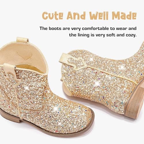 Motasha Toddler Girls Cowgirl Boots Glitter Toddler Cowboy Boot Ankle Girls Boots Little Kids Horse Riding Shoes Party Birthday thumbnail 6