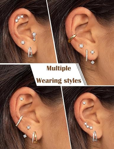 BESTEEL 7Pairs Hypoallergenic Gold Earrings for Women Trendy Small Stud Huggie Hoop Earing Stacks Set Cute Cartilage Helix Jewelry for Sensitive Ears Silver Dainty Christmas Earrings Gifts thumbnail 4