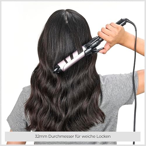 BaByliss 32mm Lockenstab – Turmalin-Keramik beschichteter Lockenstyler für große Locken, 10 Temperaturen, schnelles Aufheizen, frizzfreie Locken, integrierter Standfuß – Schwarz & Pink, C332E thumbnail 3