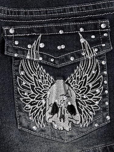 WDIRARA Women's Cross Embroidery Rhinestone Denim Shorts Y2k Grunge Punk Jean Shorts thumbnail 3