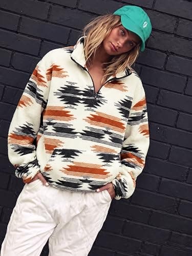 LUKYCILD Aztec Sweatshirt for Women Western Half Zip Sherpa Fleece Hoodies | Aztec Print Jacket Cowgirl Ethnic Style Sweatshirts Long Sleeve Pullover Tops with Pockets Casual Fall Winter Warm Outwear thumbnail 6
