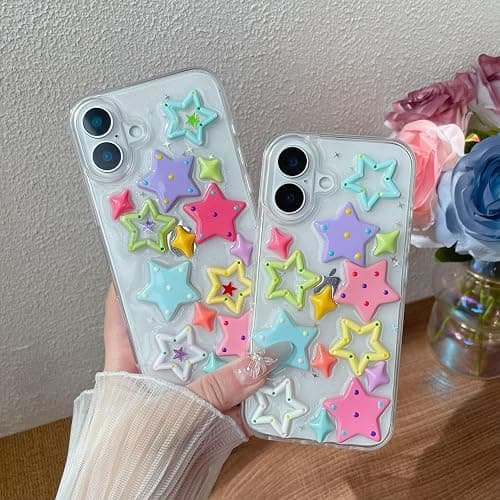 Emylisa Designed for iPhone Case, Cartoon 3D Colorful Stars Clear Soft Phone Case (Clear,for iPhone 16 Plus) thumbnail 2