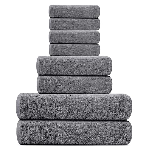 Tens Towels Pack of 8 Towels Set, 2 Extra Large Bath, 2 Hand, 4 Washcloths, 100% Cotton, Lighter Weight, Quicker to Dry, Super Absorbent, Perfect for Bathroom, Dark Grey thumbnail 6