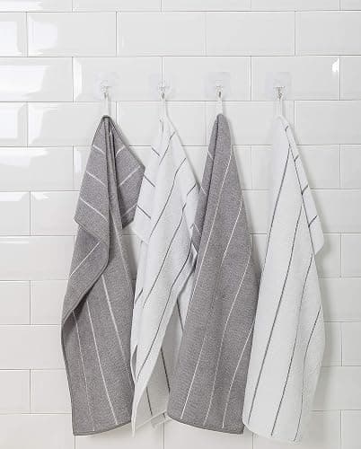 Microfiber Kitchen Towels - Super Absorbent, Soft and Solid Color Dish Towels, 8 Pack (Stripe Designed Grey and White Colors), 26 x 18 Inch - Grey thumbnail 2