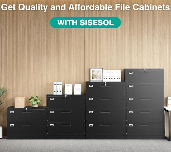 SISESOL 4 Drawer Lateral File Cabinet with Lock,Black Lateral Filing Cabinet,Horizontal Metal Filing Cabinets,Locked Wide Four Drawer File Cabinets for Office Home,Fit A4/F4/Letter/Legal File thumbnail 4