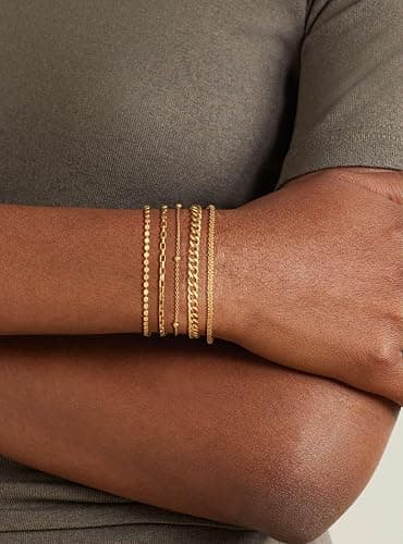 DEARMAY Waterproof Gold Plated Bracelets Set for Women Trendy, Dainty 14K Gold Jewelry Fashion Stackable Tennis Beaded Figaro Herringbone Paperclip Link Bracelet Pack Stack Gifts for Women thumbnail 5