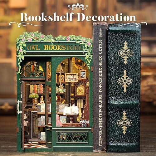 CUTEBEE Book Nook Kit - DIY Miniature House Kit for Adults, Teens and Beginners, Dollhouse Booknook Library Tiny House Bookshelf Decor 3D Wooden Puzzle, Gifts for Family, Friends (Owl Bookstore) thumbnail 5