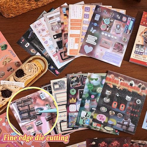 2PCS Girl's Japanese Retro Sticker Book, Food and Daily Life Theme - 500+ Cute Old Showa Style Foodie Stickers, for DIY Scrapbooking Journaling Handbook Decoration thumbnail 4