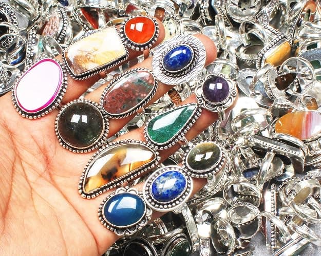 Carats Chunky Silver Rings Pack for Women - 10 Pcs - Stackable Fashion Ring Set, Silver Plated Statement Knuckle Handmade Gemstone Gothic Vintage Rings for Women thumbnail 4
