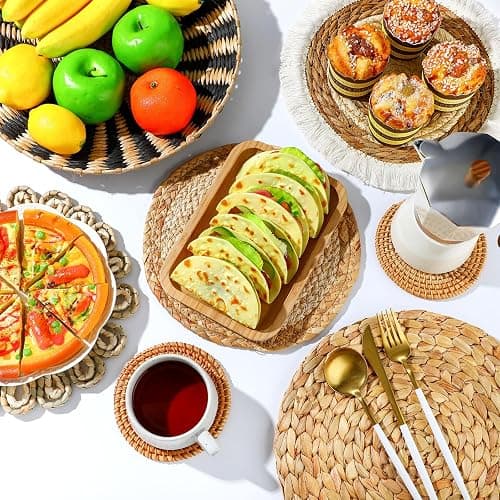11 Pcs Boho Hanging Wall Basket Decor Handmade Woven Basket Wall Decorative Boho Wicker Baskets Placemats Round Farmhouse Bulrush Art for Rustic Home Decorations Christmas Gift(Assorted) thumbnail 7